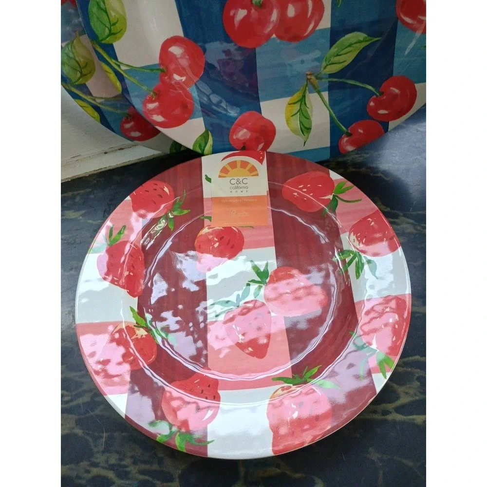 Set Of 4 New‎ C&C California Home Round Melamine Plates 2 Sizes Colorful Fruits